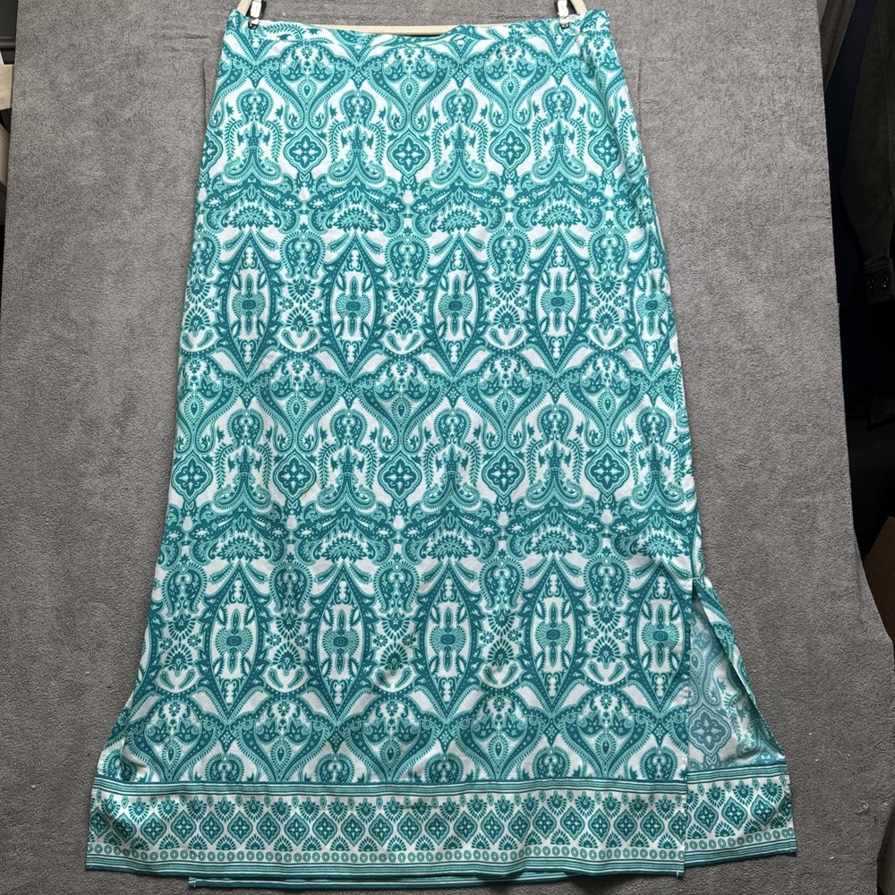 Coolibar Maxi Skirt Women's XL Green White Paisley UPF 50+ Pockets Travel